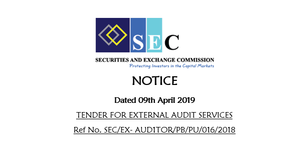 TENDER FOR EXTERNAL AUDIT SERVICES : Ref No. SEC/EX- AUDITOR/PB/PU/016/2018