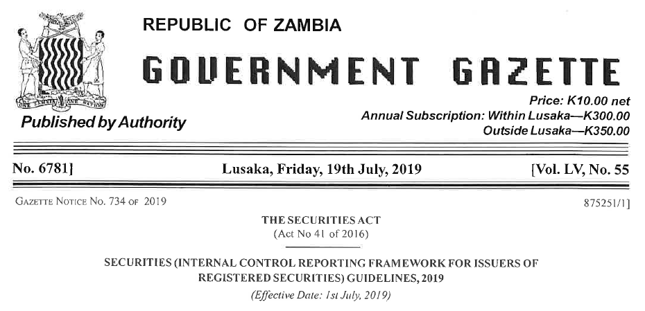 Securities (Internal Control Reporting Framework for Issuers of Registered Securities) Guidelines, 2019